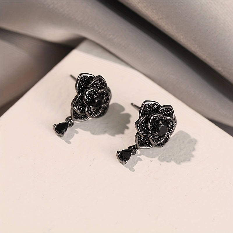 Rose Zirconia Dangle Earrings Delicate Female Gift